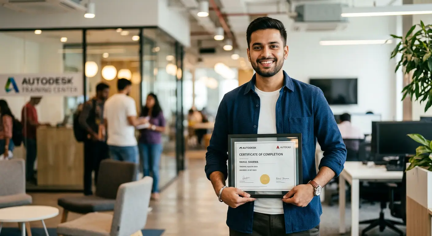 Indian male student with CAD certificate